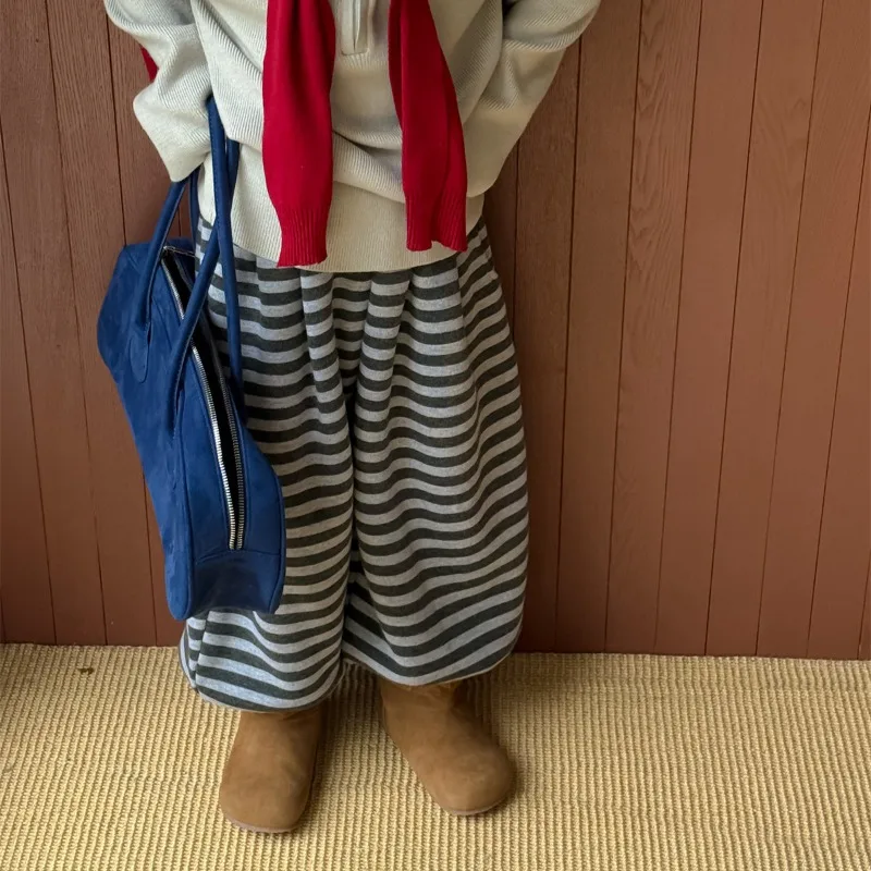 

Boys Pant 2025 Autumn Winter Korean Style Fashion Trendy Casual Loose Striped Versatile Minimalist Thick Cool Long Pant
