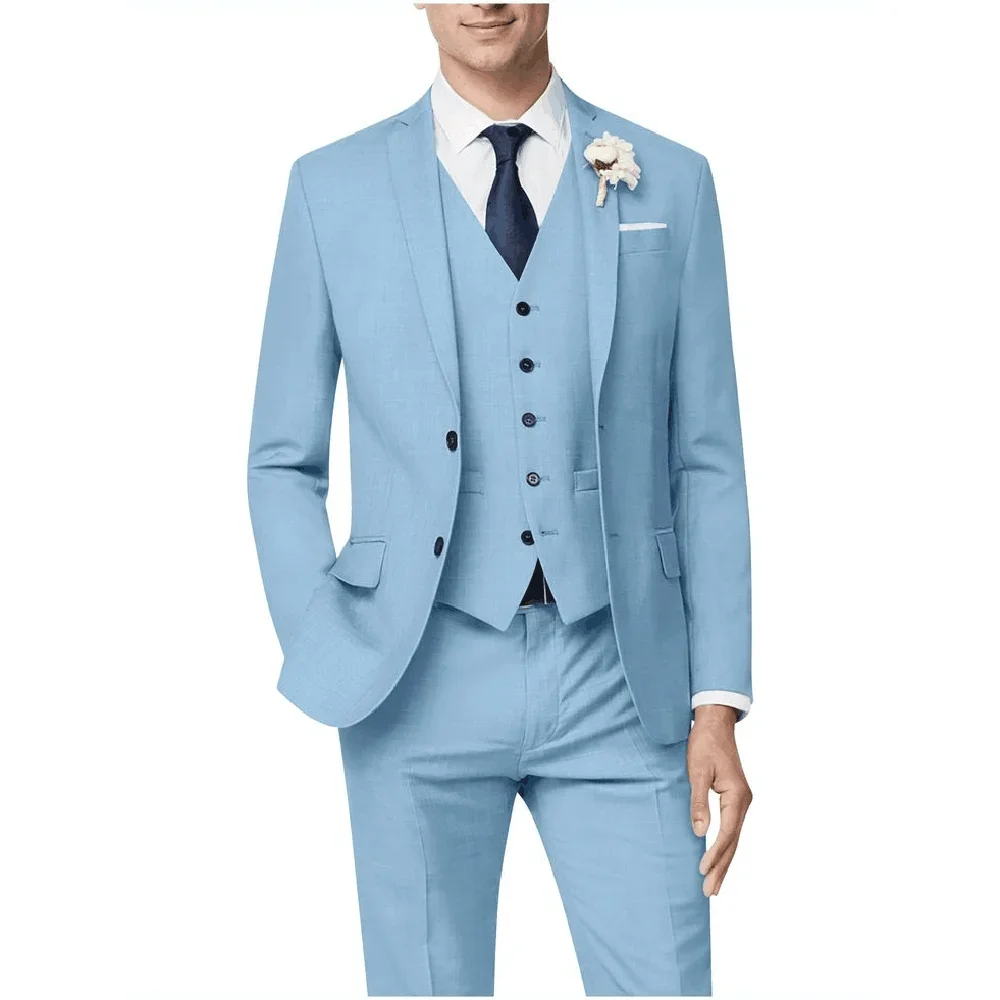 

Синие мужские костюмы для торжественных случаев, однобортный однобортный костюм из трех предметов, куртка и брюки, специальная мужская одежда, стильная роскошь