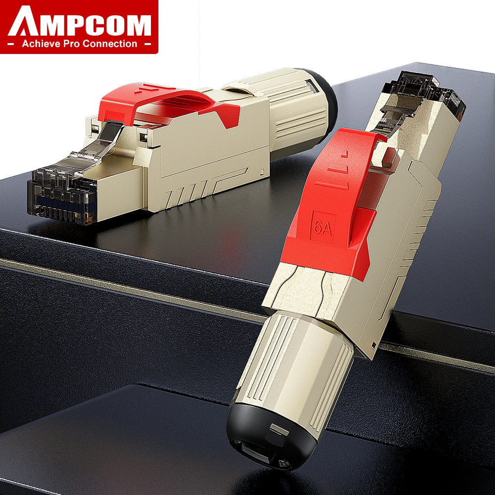 AMPCOM RJ45 Connector,  CAT8 STP Tool Free Shielded Modular Plugs CAT7 CAT6A Zinc alloy Field Termination Plug 40Gbps 2000Mhz