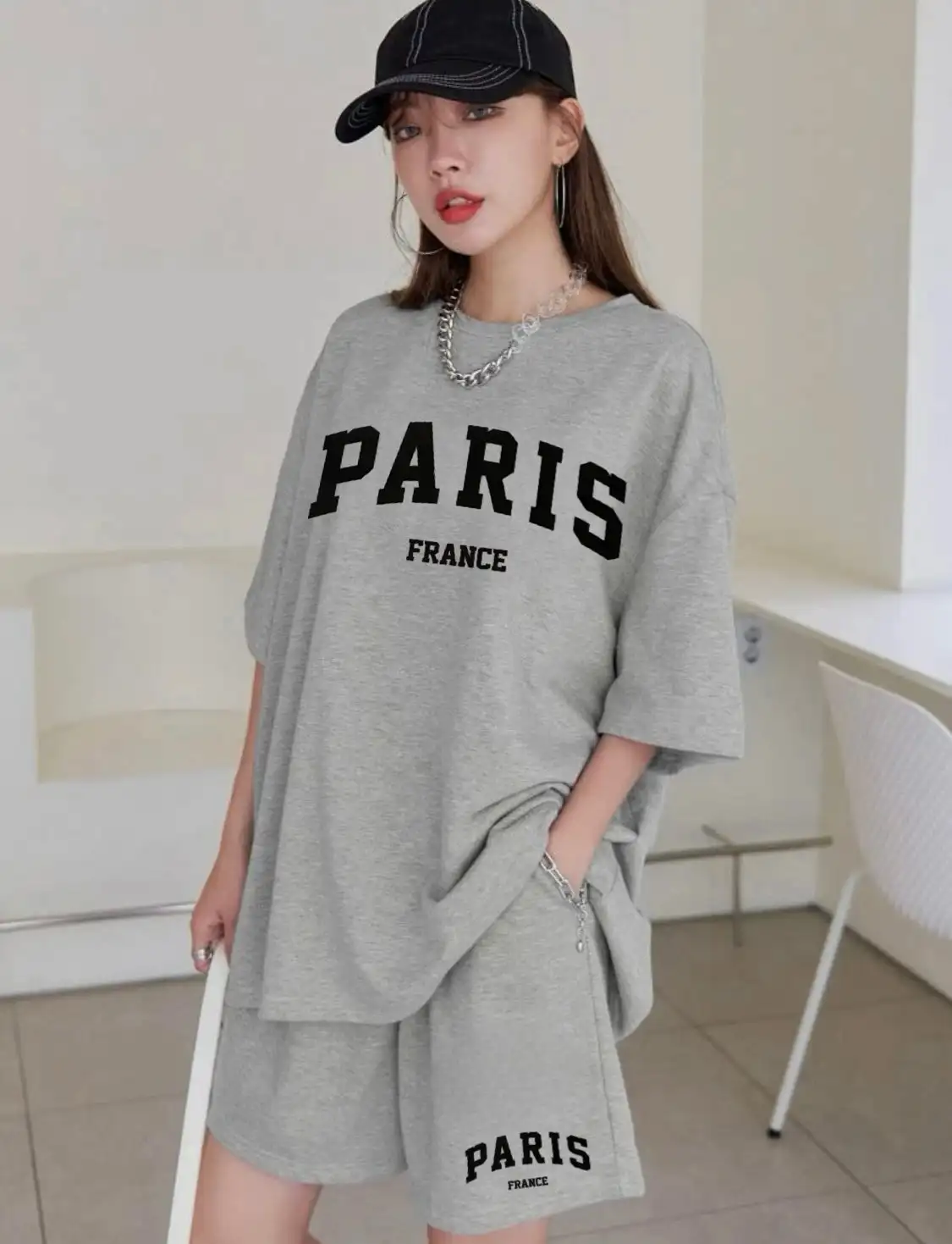 Woman Clothing Casual Two Piece Set for Women Tracksuit Short Sleeve Daily Summer Shorts T-Shirts O-Neck Matching Sets Paris