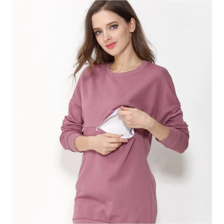Maglione Premaman in Cotone Autunno Inverno, Maglione Lungo per Allattamento, Materiale Morbido e Confortevole, Felpa con Cappuccio per Mamme, Abbigliamento Casual da Strada