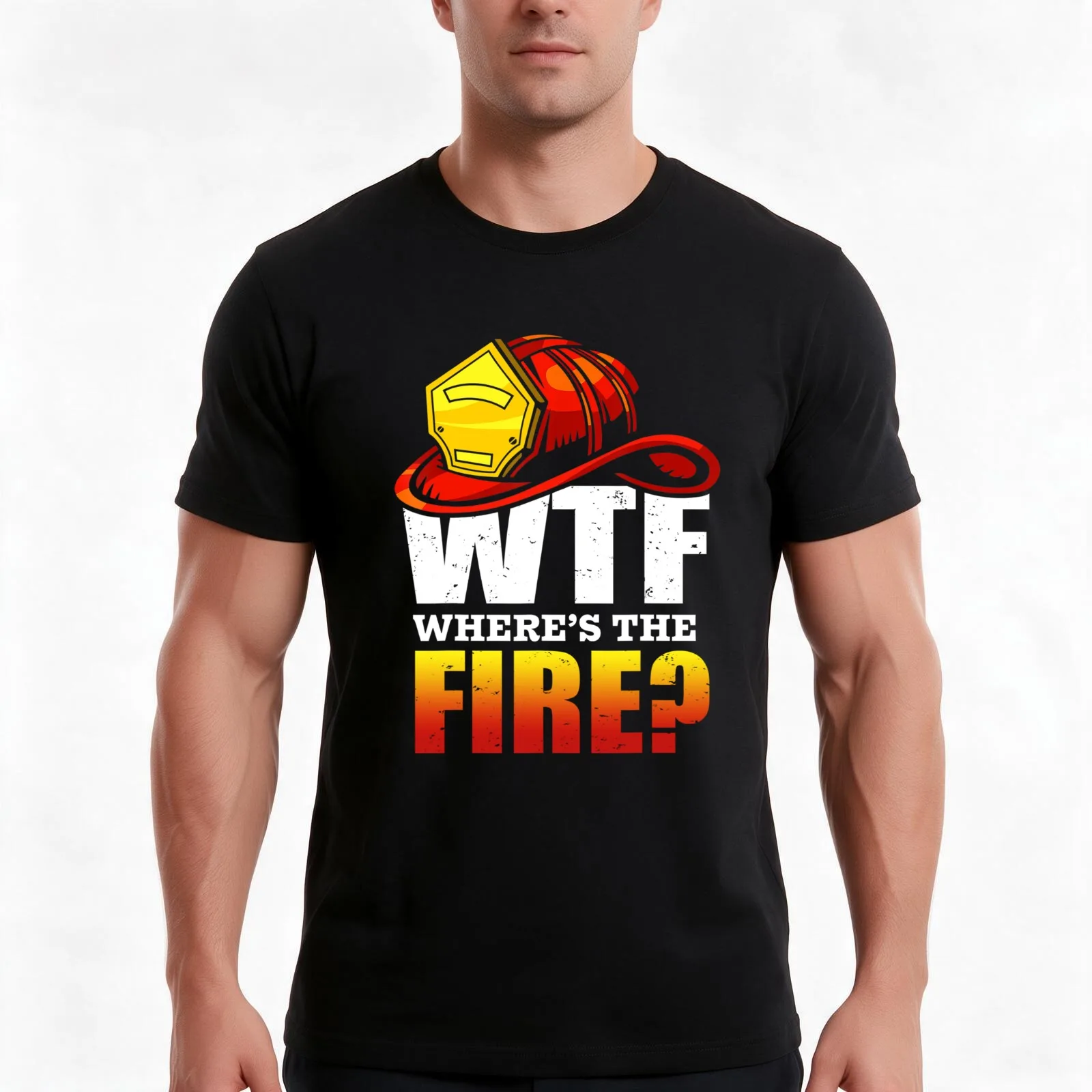 Where's The Fire Fireman Firefighter T-Shirt, Summer Casual Cotton Tee, Oversized Streetwear Tops, Vintage Graphic Print