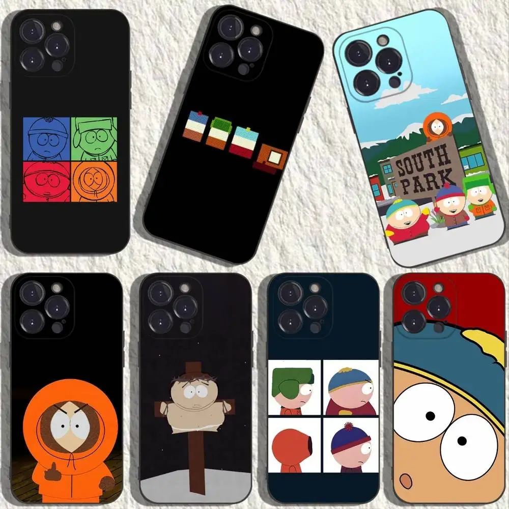 

Cartoon S-South-P-Park Phone Case For iPhone 16,15,14,13,12,11 Plus,Pro Max,XS,X,XR,SE,Mini,8,7,Soft Silicone Black Cover