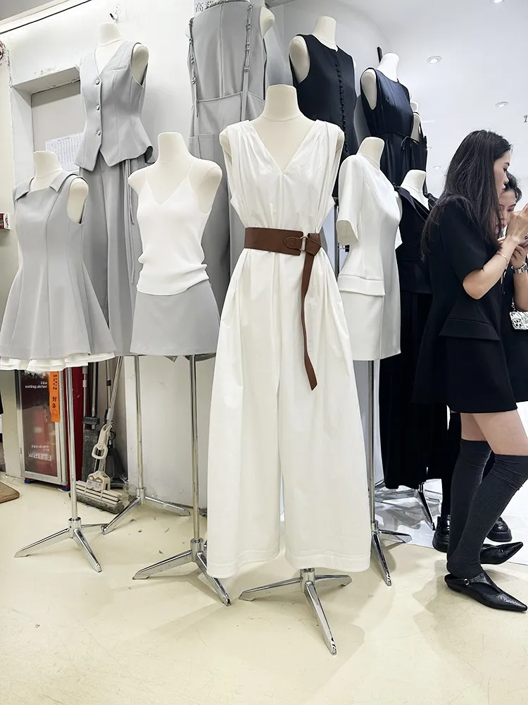 

Faionable V-Ne Loose Wide Leg Pants One-Piece Suit Belt Design Women's Clothing Korean Sle High Waist Long Pants