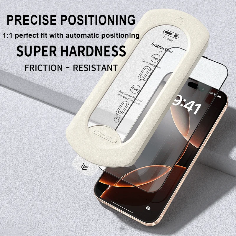 Screen Protector for iPhone 16 15 14 13 12 11 Pro/Pro Max Full Coverage Tempered Glass 2set Installation tools + 2HD glass films