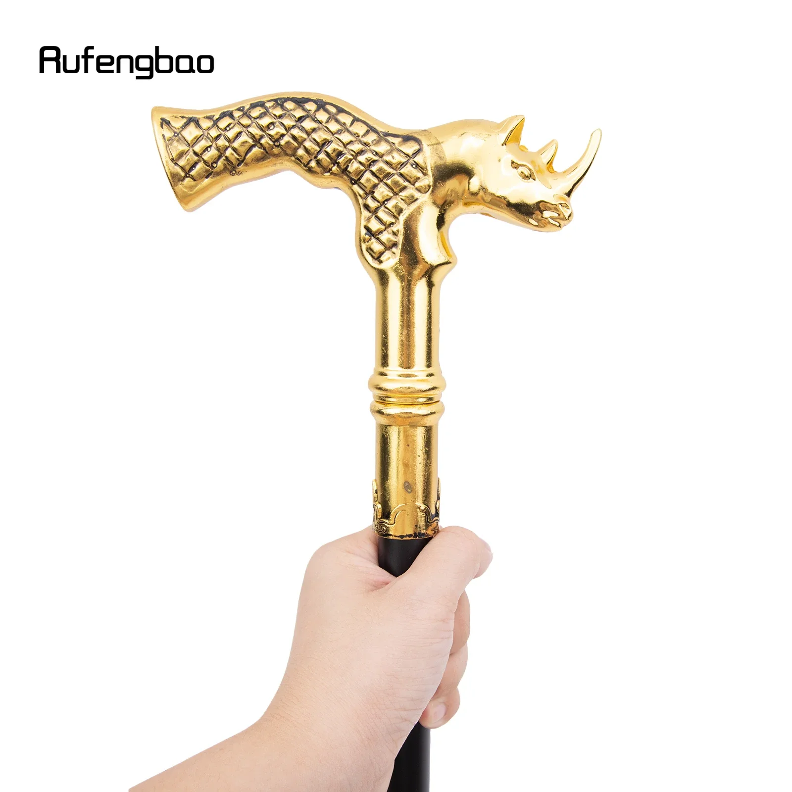 Golden Rhinoceros Head Fashion Walking Stick Decorative Stick Cospaly Vintage Party Fashionable Walking Cane Crosier 91cm