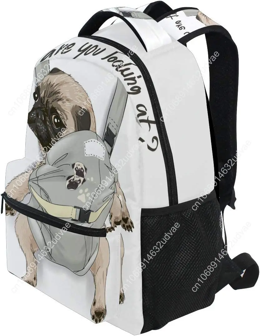 Pug Dog Print Puppy Funny Quote Large Backpack for Kids Boys Girls Student Personalized Laptop iPad Tablet Travel School Bag