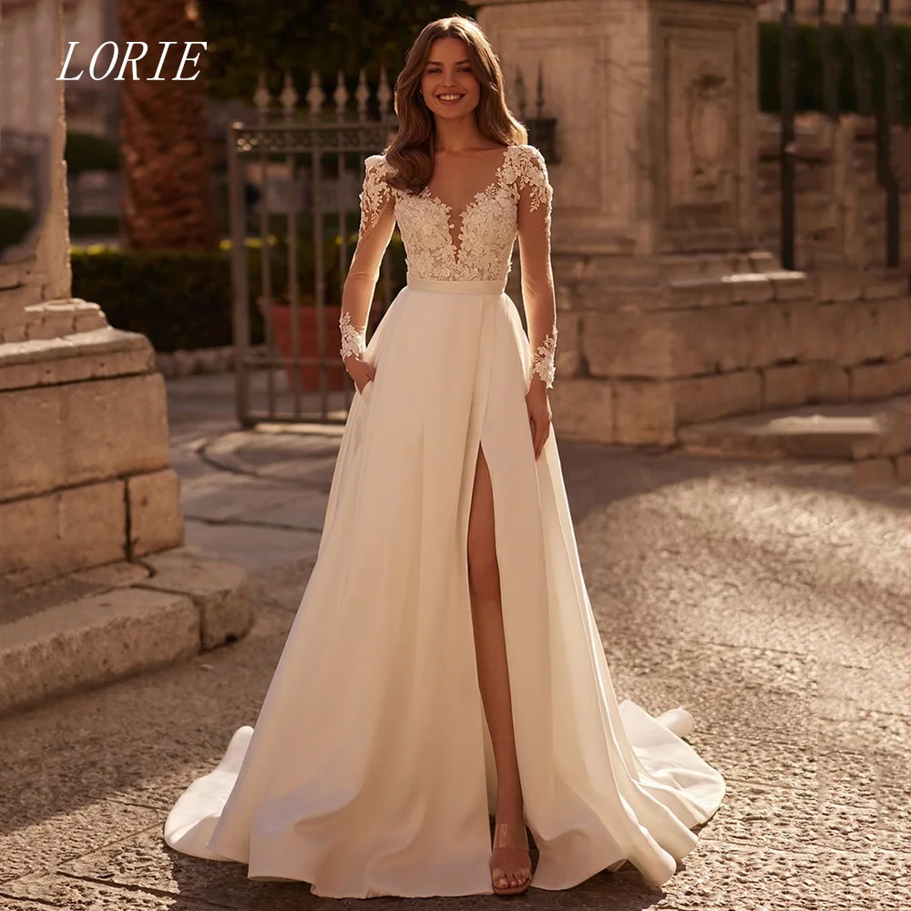 

LORIE Luxury A Line Civil Wedding Dress V Neck Bridal Dresses Elegant Applique Lace Flower Wedding Gown Customized 2026