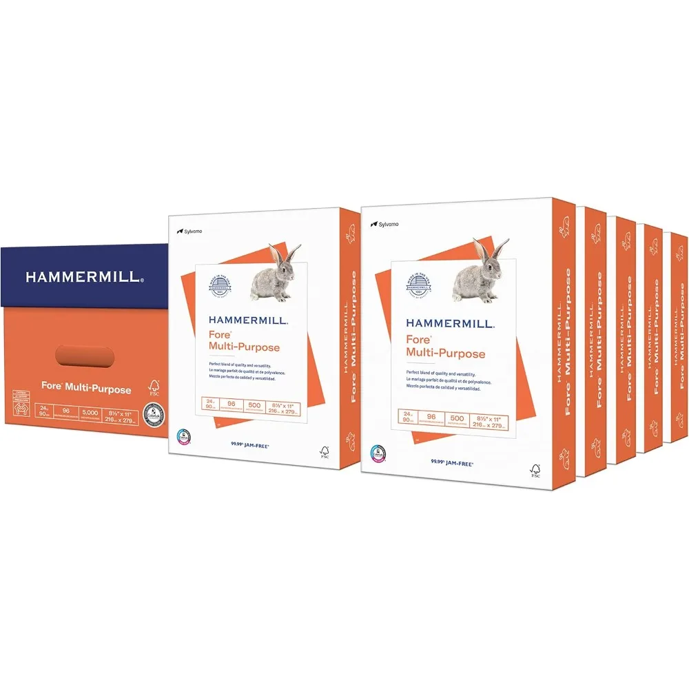 กระดาษแฮมเมอร์มิลล์ ฟอร์ มัลติเพอร์เพิส 24 ปอนด์ ขนาด 8.5x11 นิ้ว ความสว่าง 96 ผลิตในสหรัฐอเมริกา บรรจุ 10 แพ็ค แพ็คละ 500 แผ่น