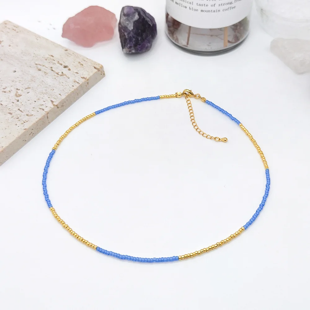 Rice bead necklace Creativity Rainbow Gradient color Bohemia Hand weaving Adjustable Female Fashion Simple Beaded necklace