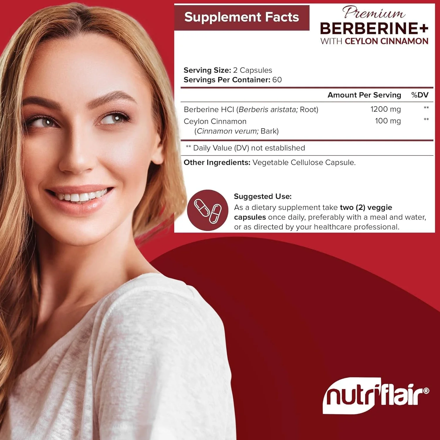 Premium Berberine HCL - Blood Sugar Support, Heart Health - Ceylon Cinnamon, Berberine HCI Supplement Capsules 1200mg
