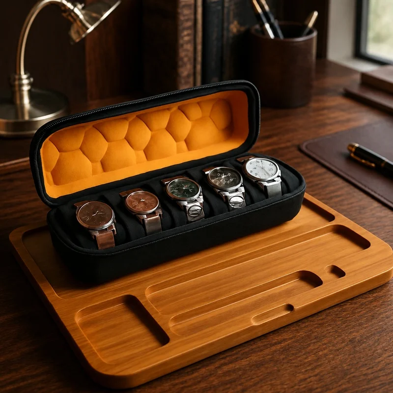 Portable Hard Shell Travel Watch Case with Soft Red Microfiber Lining and Cushioned Pillows, Available in 1-10 Slot Options