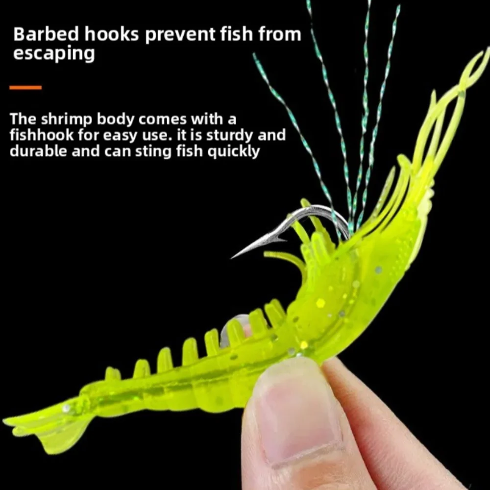 

10pcs New style Sea Fishing Prawn Lure Single hook 4.5g 9.5cm Shrimp Fake Bait Portable Biomimetic Hook Worm Silicone