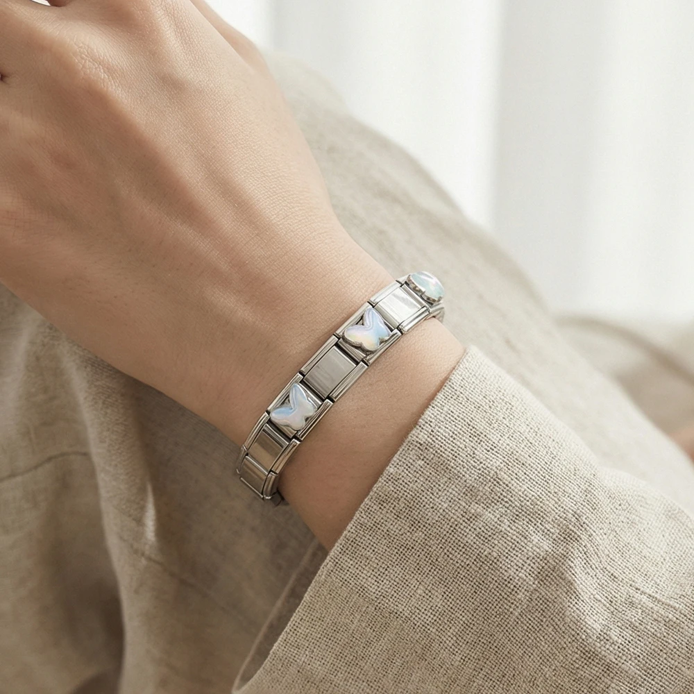 GEMOSA Klassisches Buntes Schmetterlings-Charm-Armband für Damen, Italienisches Gliederarmband Passend für 9mm Edelstahl-Schmuckzubehör DIY – Detail 5