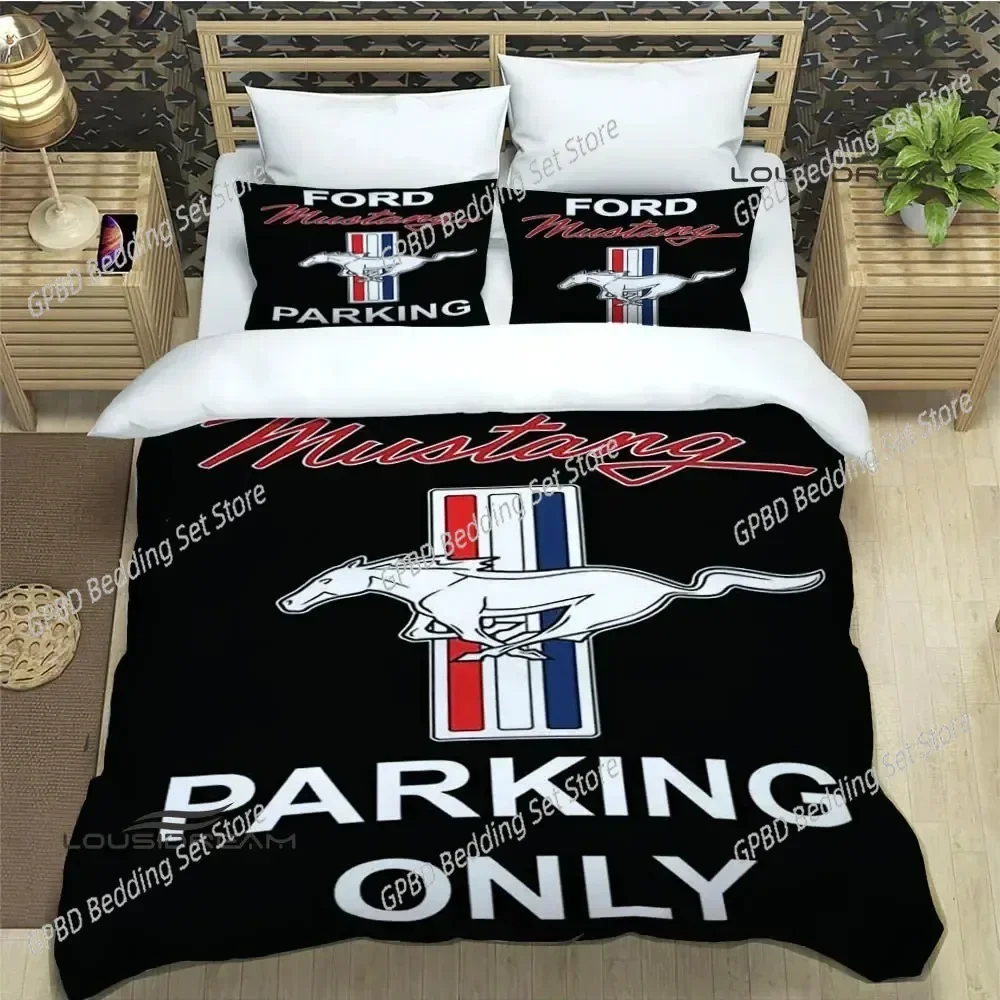 

3D Print Mustangs Car Logo 3D Bedding Set Duvet Cover Pillowcases Single Twin Full Queen King Size Home Decor Quilt Boys Gift Qu