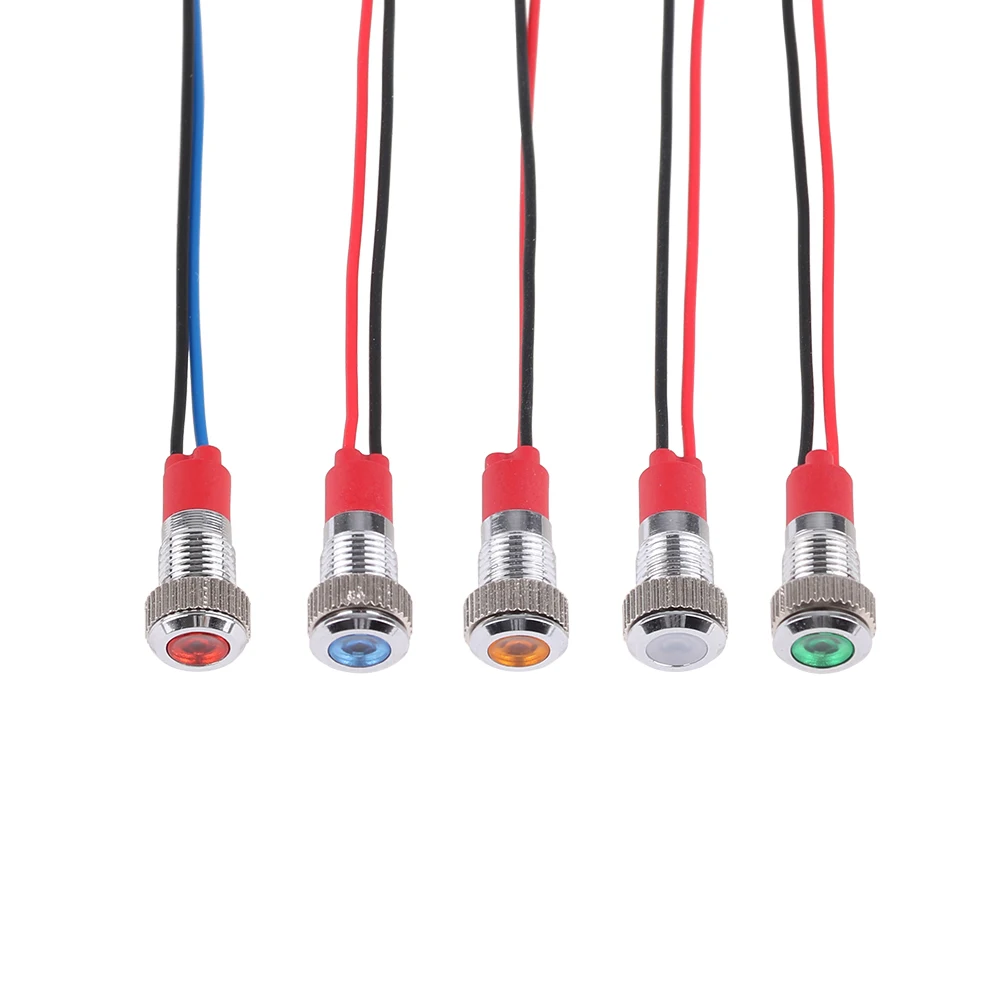 Luz indicadora de Metal LED de 8mm, lámpara de señal impermeable, luz de punto con cable rojo, amarillo, azul, verde, blanco, 3v12v24v220v