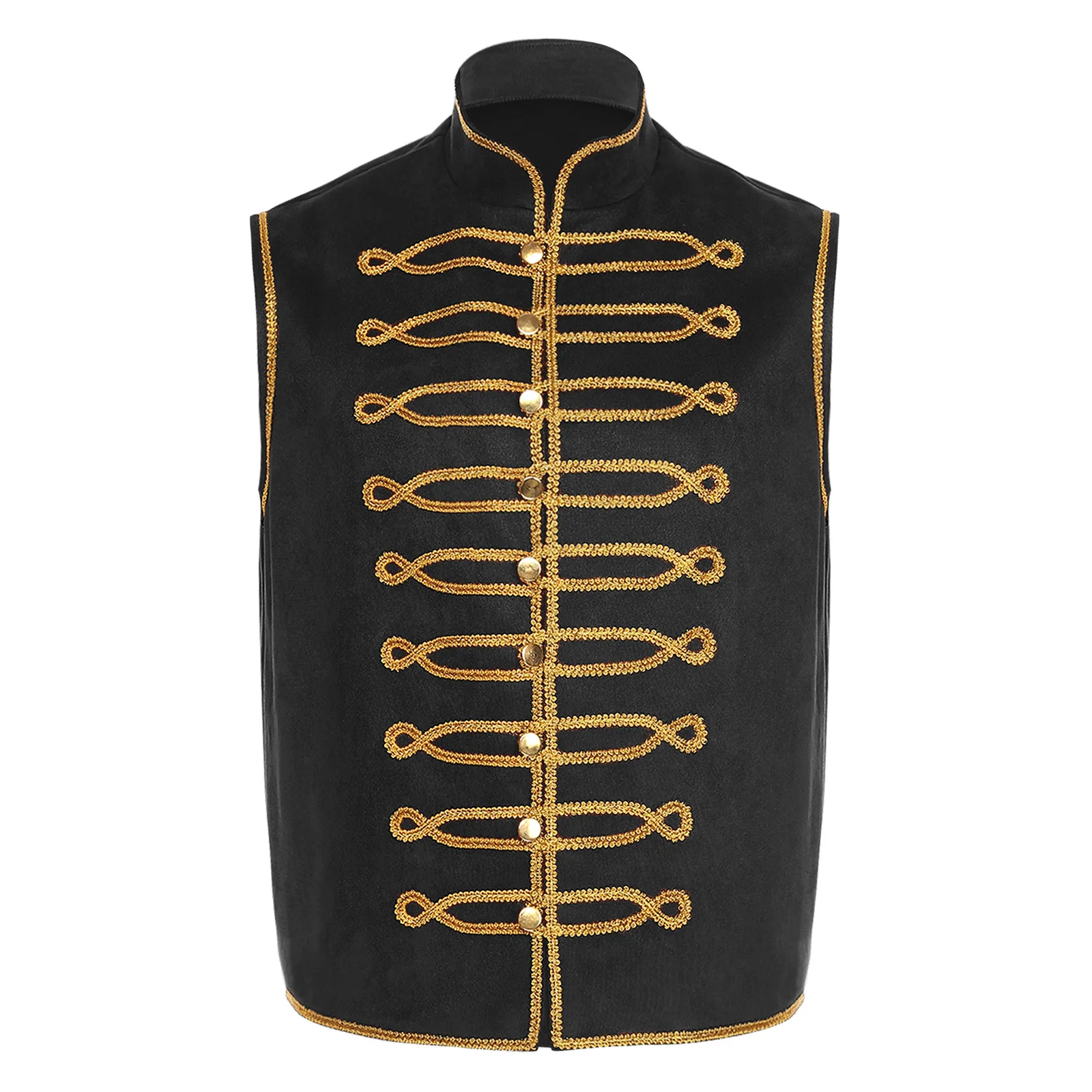 

Mens Medieval Royalty Prince Vest Costume Metallic Open Front And Gold Buttons Top for Renaissance Fair Stage Performance