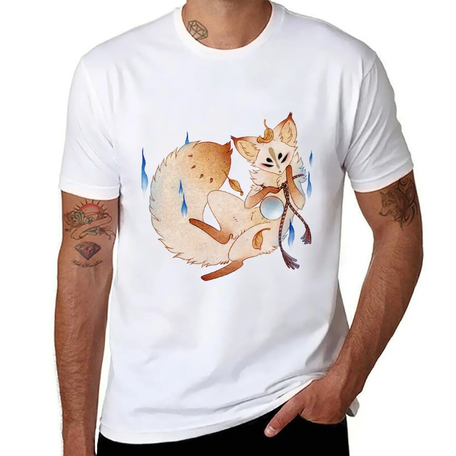 

Mischievous Fox - TeaKitsune Yokai Kitsune T-Shirt cotton tshirt 100% t shirt man casual T-Shirt