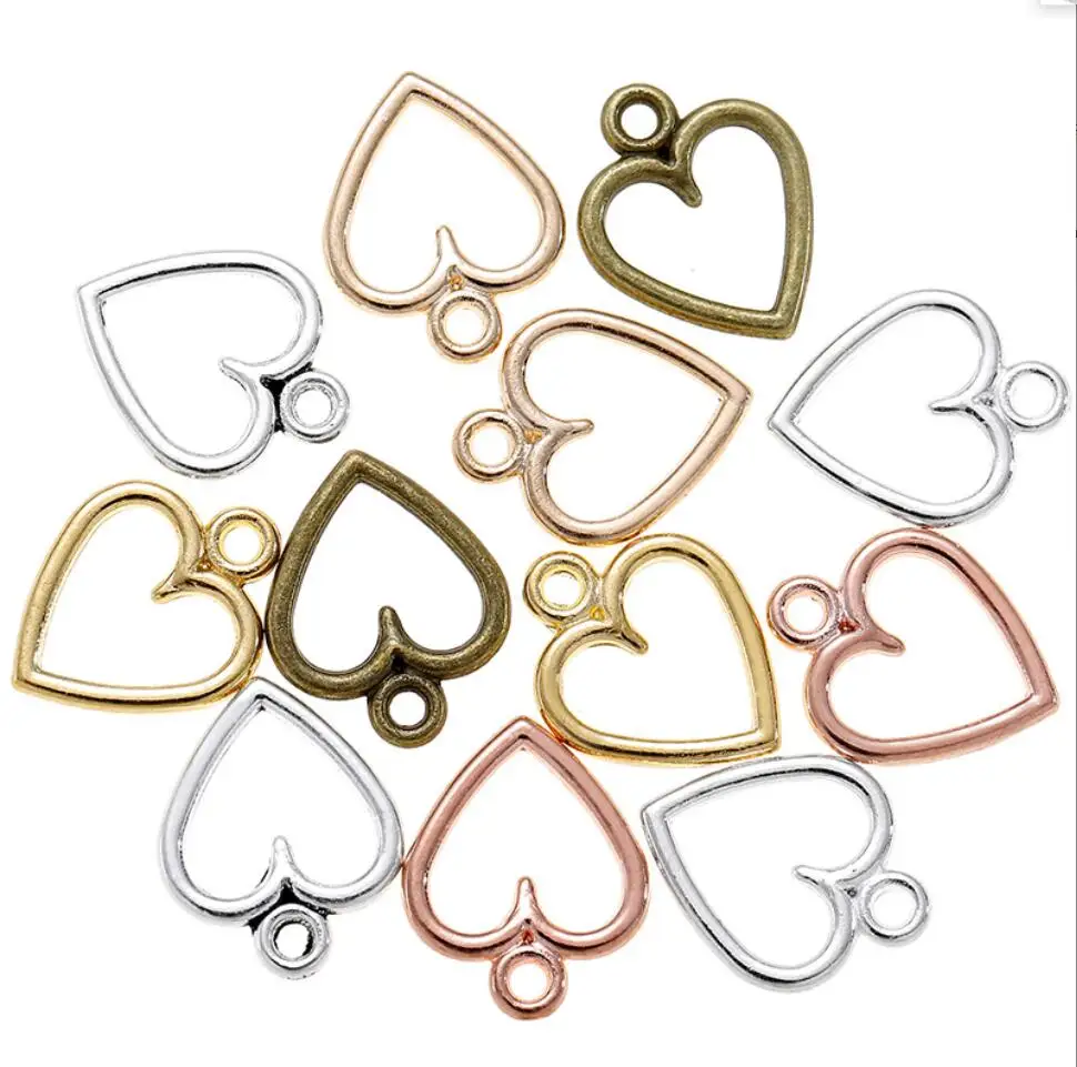 100PCS 14*11mm Picture Color Hollow Hearts Charms Geometry Pendant Metal Alloy DIY Necklace Bracelet Earrings Marking F0042