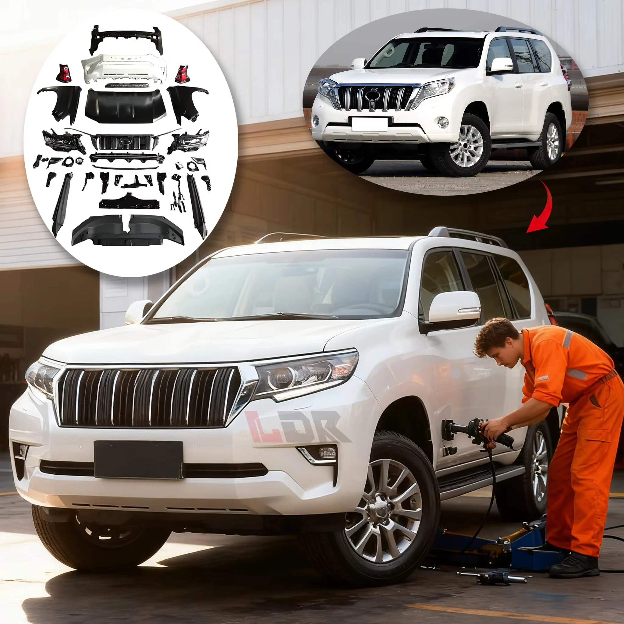 

Upgrade Kit for Land Cruiser Prado 2020 Style Old 2010-2017 Upgrade New Style with Car Hood Led Headlight Fender Grille