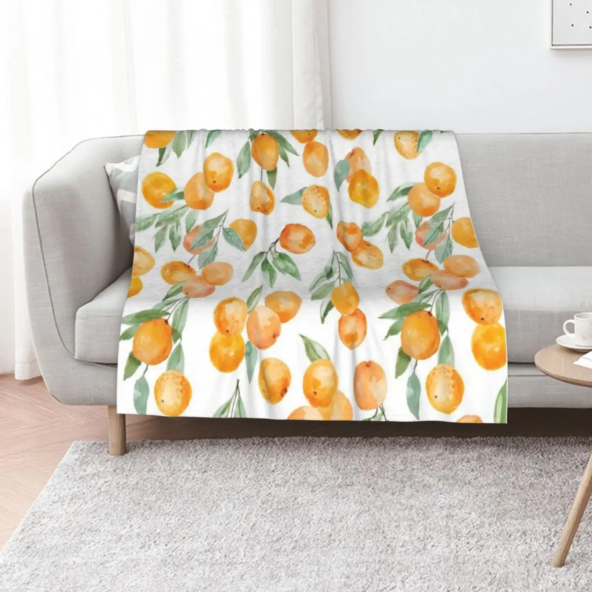 

Oranges with Leaves Watercolor Pattern Throw Blanket Blankets For Sofas Polar Vintage Summer Blankets