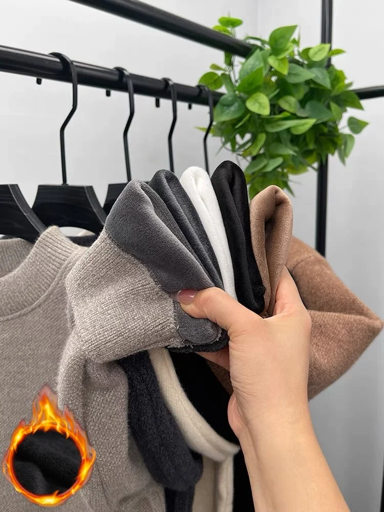 الراقية العلامة التجارية المخملية الرجال مصمم جديد أزياء رائعة المهر التطريز الشتاء سميكة الدافئة جولة الرقبة أعلى بول محبوك سترة #6