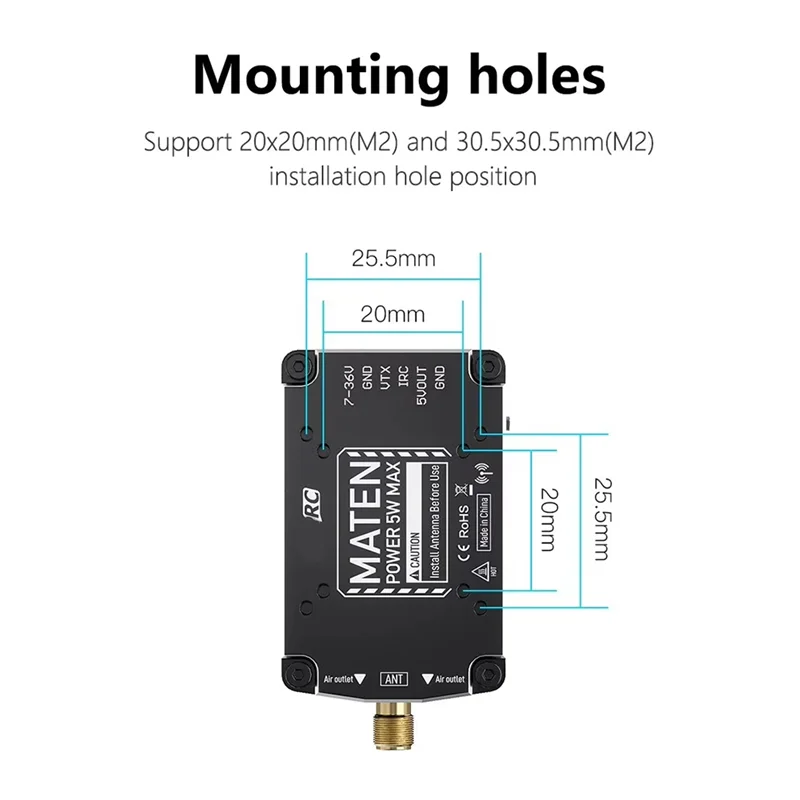 Abxe-para geprc matin 1.2g 5w vtx pro 9ch 5000mw longo alcance vtx para diy rc fpv quadcopter peças de drone freestyle