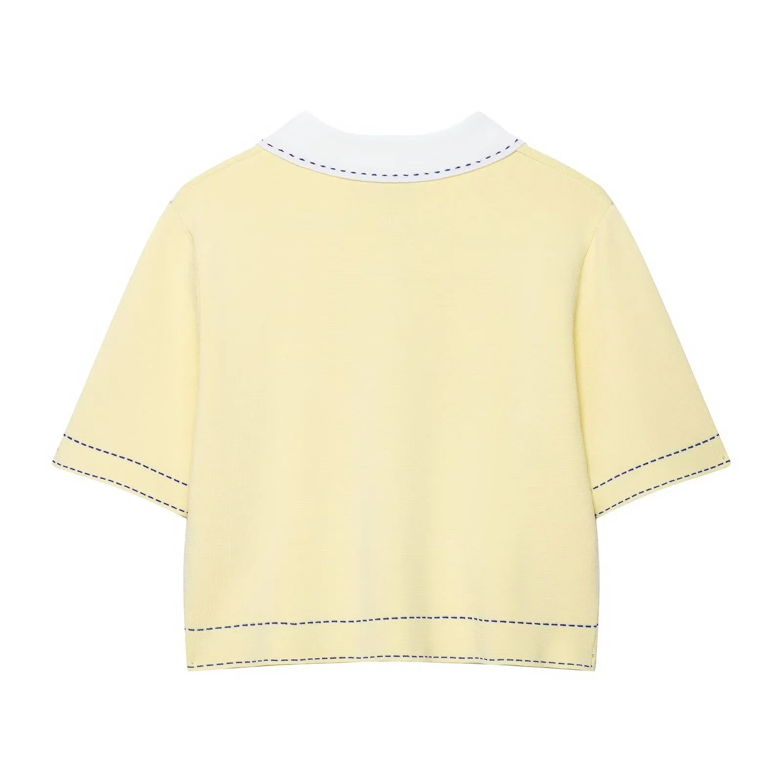 Giacca lavorata a maglia a maniche corte con risvolto con cuciture a contrasto semplice moda casual da donna nuova autunno