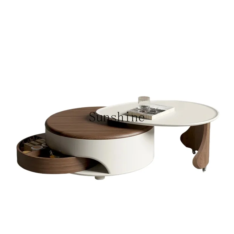 

Small apartment light luxury modern advanced round multi-functional movable coffee table