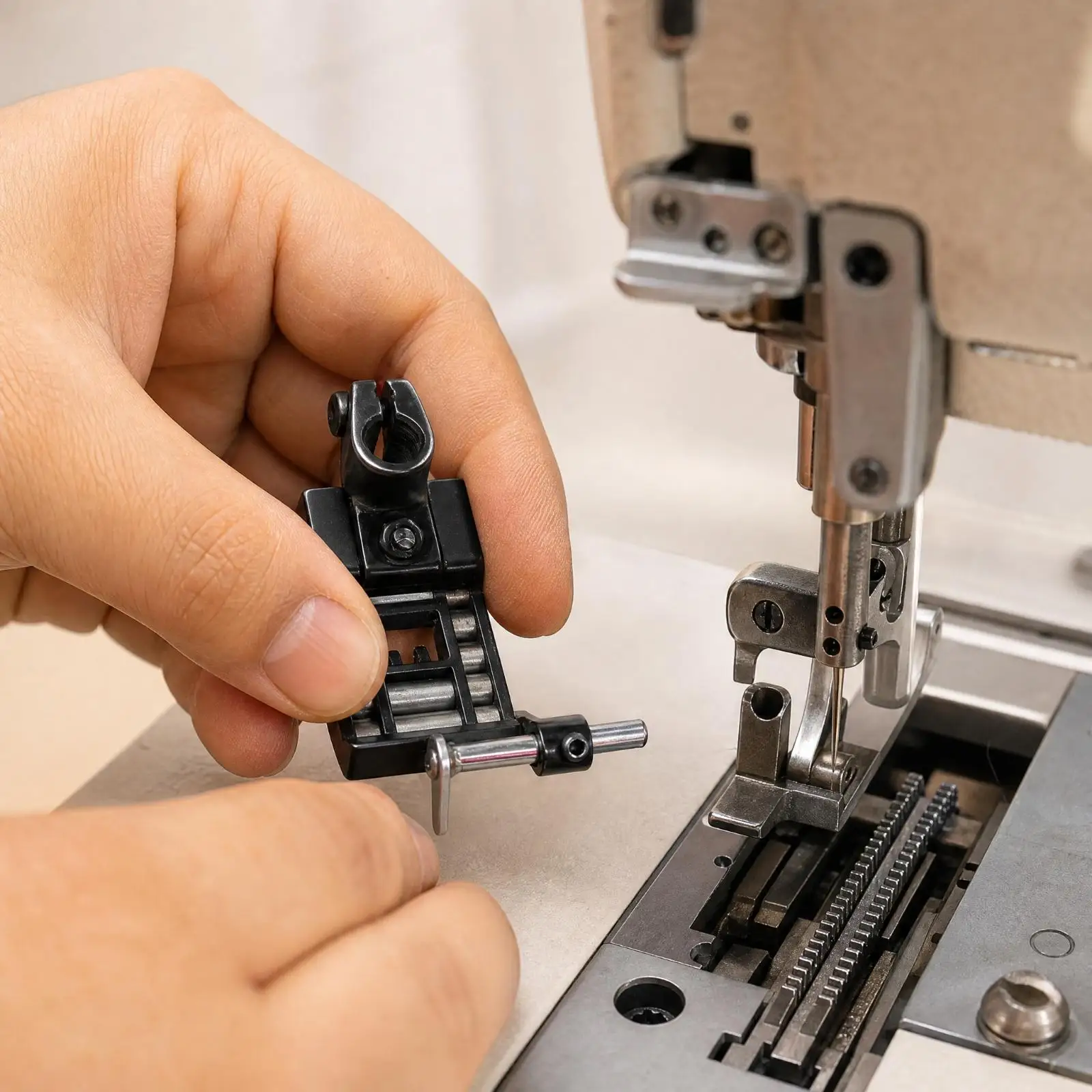 Roller Presser Foot for Industrial Sewing Machine Metal Articulated Design Reduces Drag for Upholstery Binding and Seam Sewing