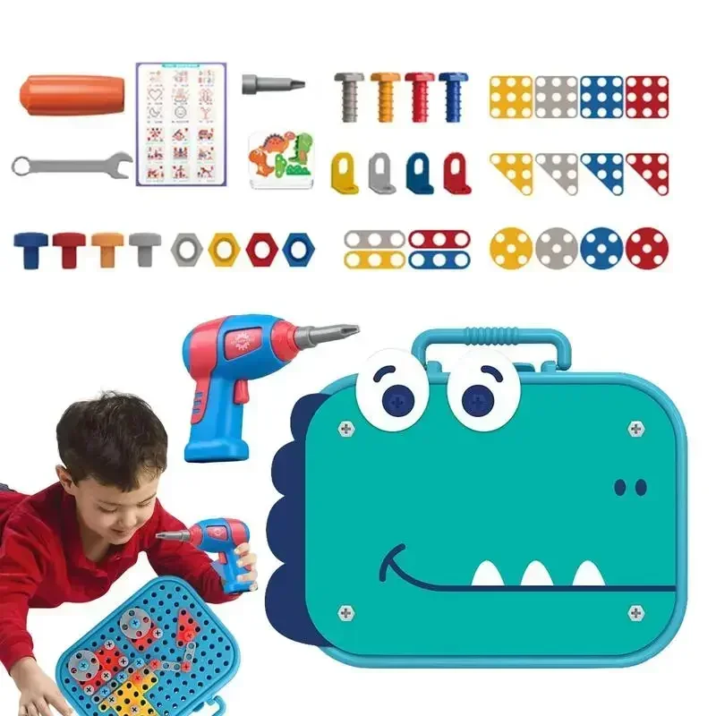 Pretend Play Toolbox DIY 2D/3D Screw Box Disassembly Assembly Toy Simulated Electric Drill Tool Model Kids Education Puzzle Toys