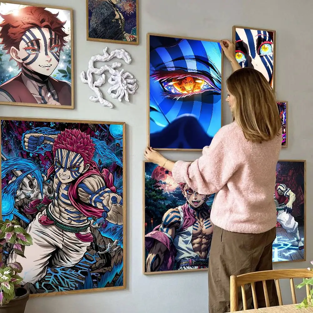 انمي ياباني Akaza D-Demon القاتل الكلاسيكية خمر الملصقات الديكور اللوحة جدار الفن ورق الكرافت الأبيض Kawaii غرفة ديكور #1