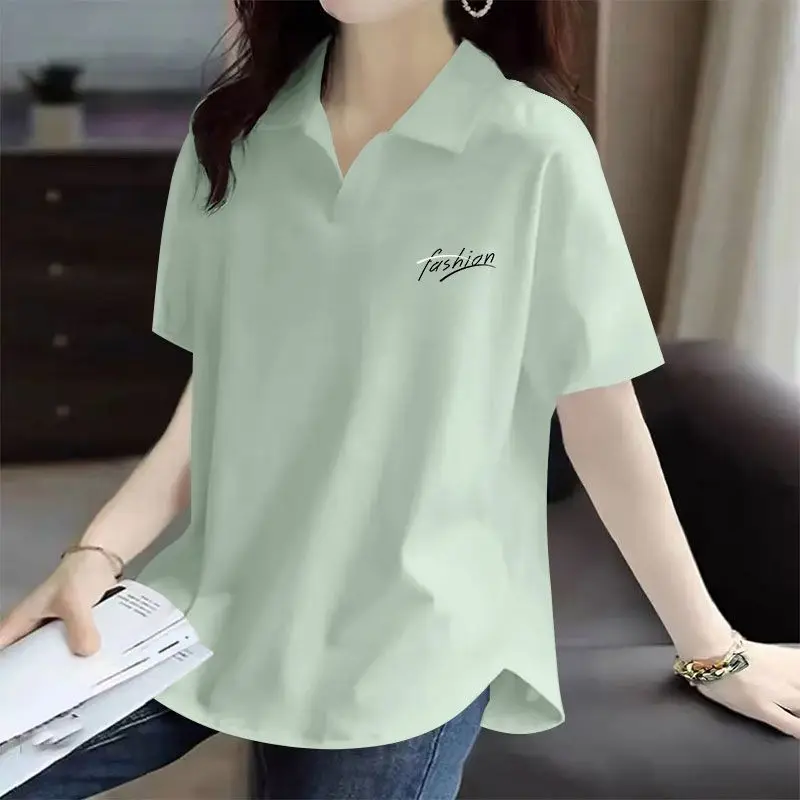 

Fashion Lapel Short Sleeve Printed Letter Polo Shirts Women's Clothing Summer New Loose All-match Tops Casual Tee Shirt