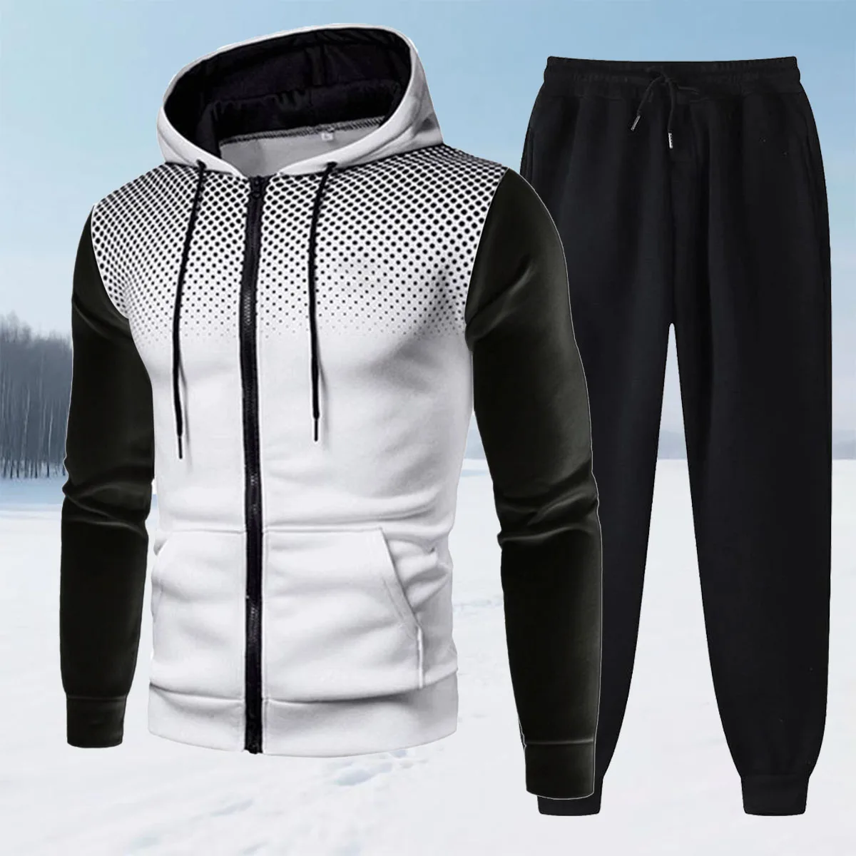 

Мужской комплект в городском функциональном стиле, осенне-зимний мужской спортивный комплект из двух предметов в горошек с градиентом, модный наряд высокой видимости