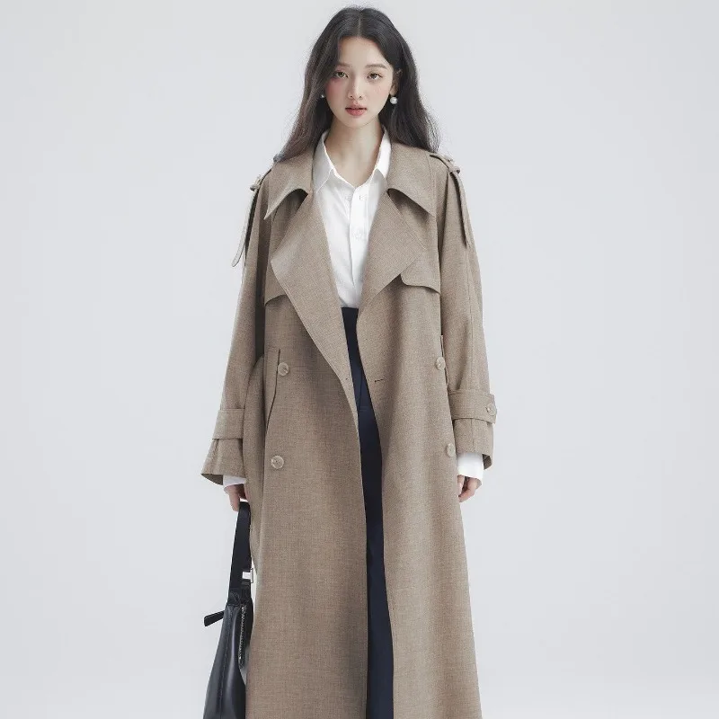 2026 New Windbreaker Jacket Temperament Wide Women's Long Trench Coat Lapel Double-breasted Texture Korean Style Drape Outwear