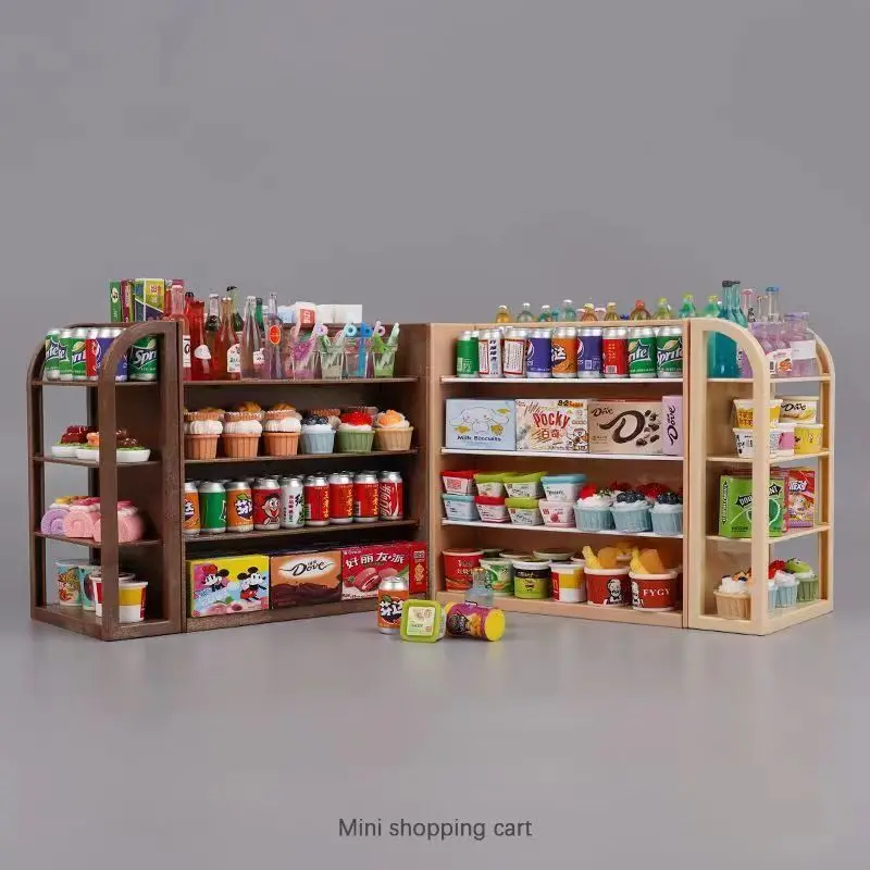 Mini simulation supermarket four shelves doll house decoration snack drinks food play children play house toy model