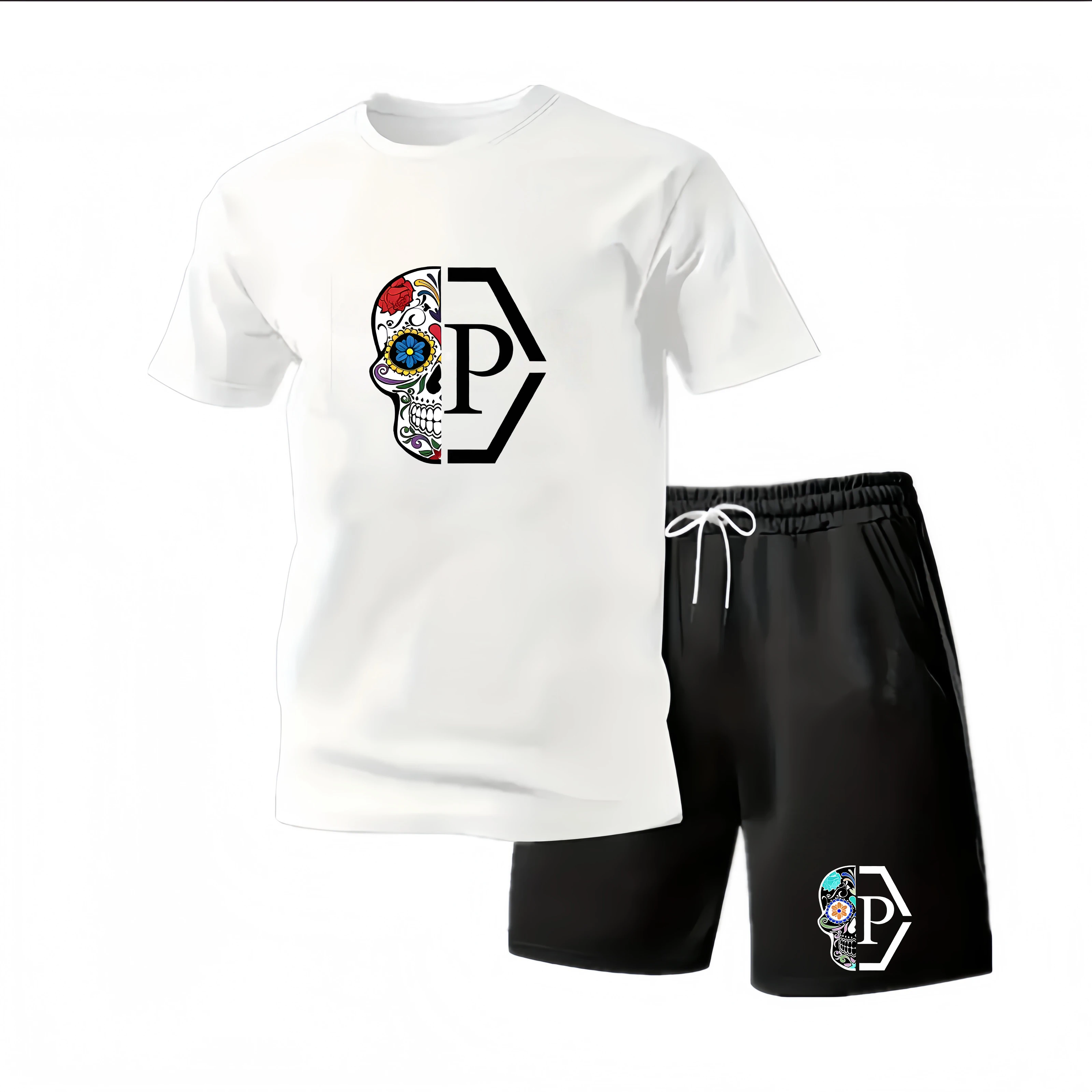 Summer Fashion Trendy Casual Sports Two Piece Set Youth Men's Short Sleeved T-shirt+Shorts Set