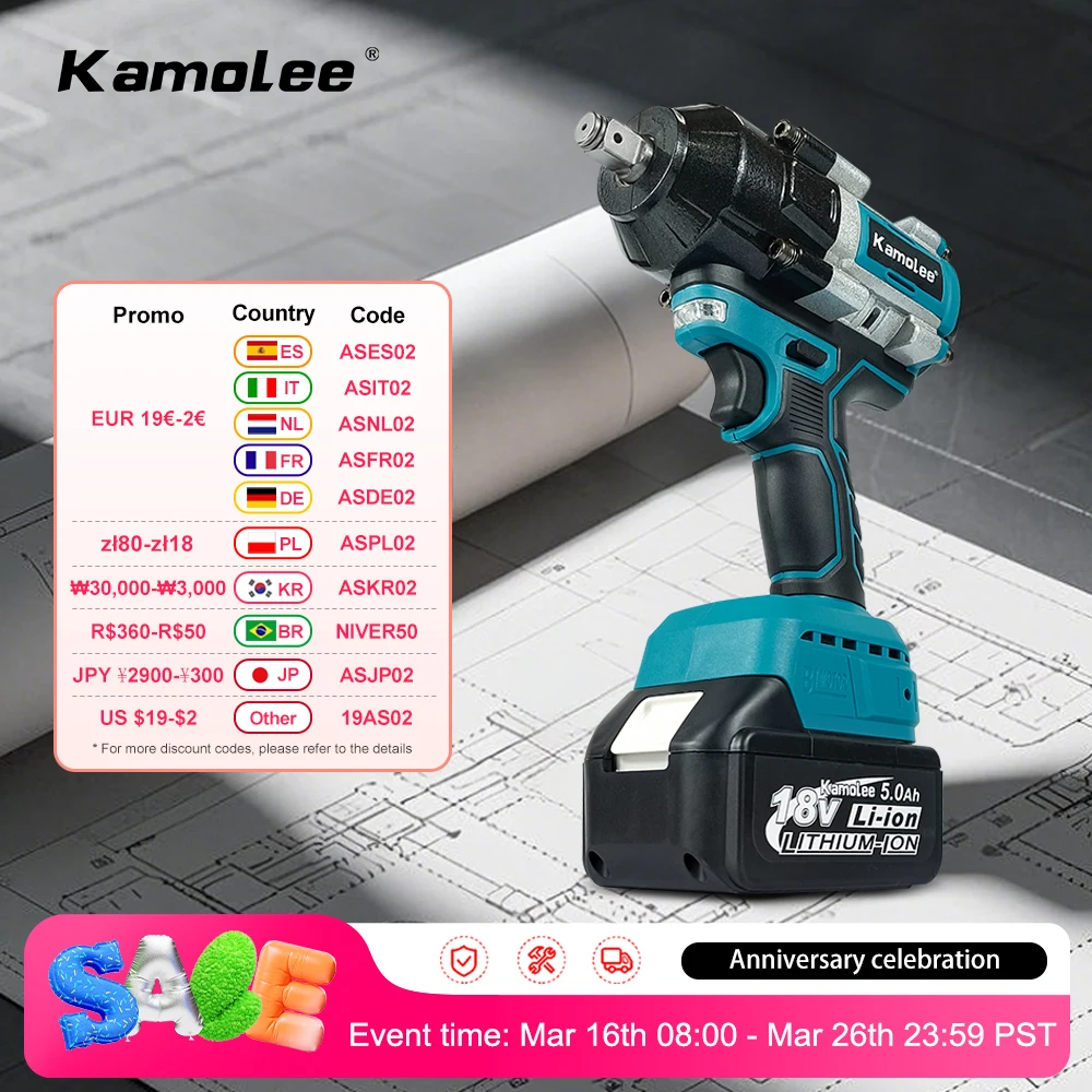 【2100 N.m】Kamolee Elektrischer Schlagschrauber 2100 Nm, hohes Drehmoment, 1/2 Zoll, kompatibel mit