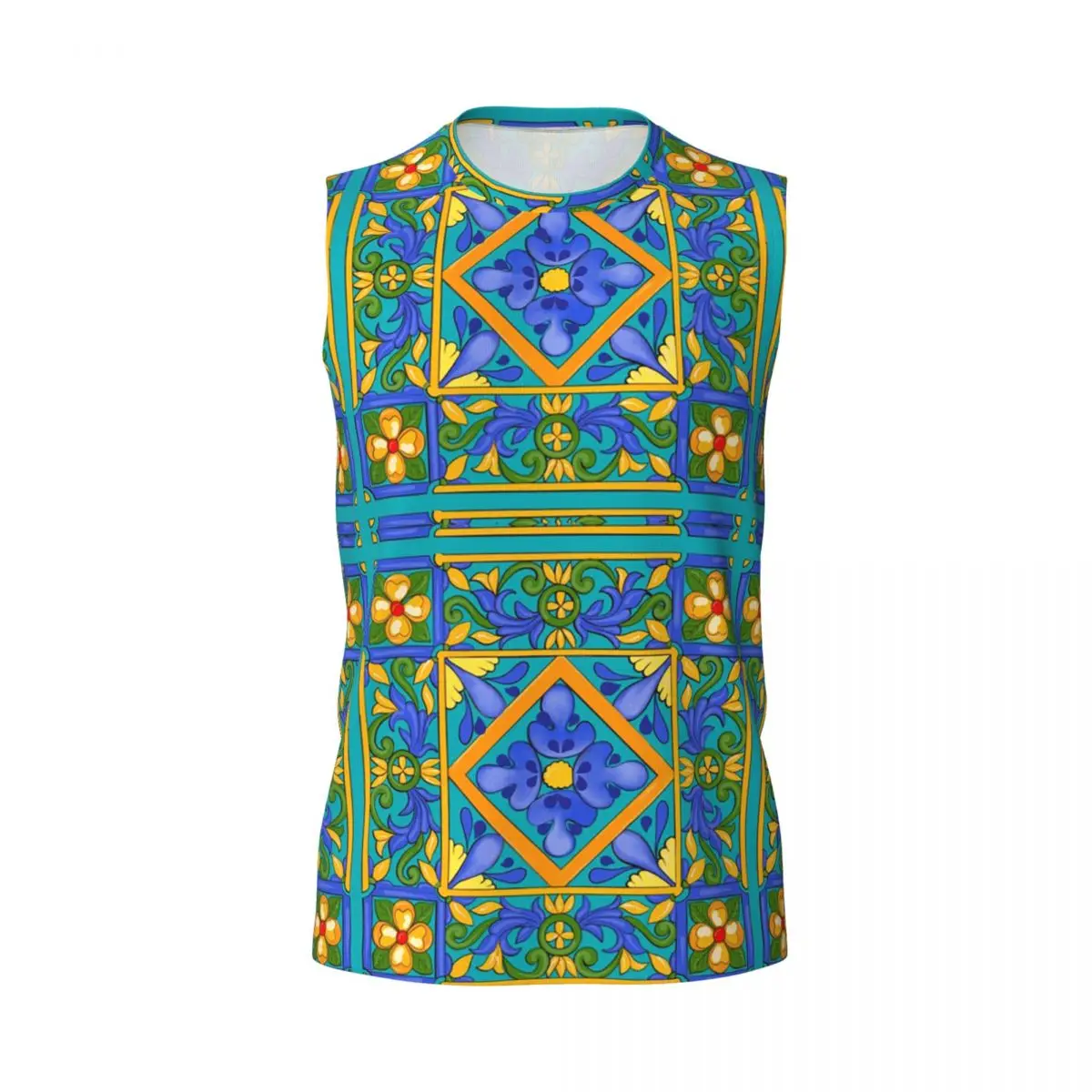 Summer ,Sicilian Tiles ,majolica,lemons ,Mediterranean Men Sleeveless T-shirt Hip Hop Street Style Beach Holiday Tank Tops