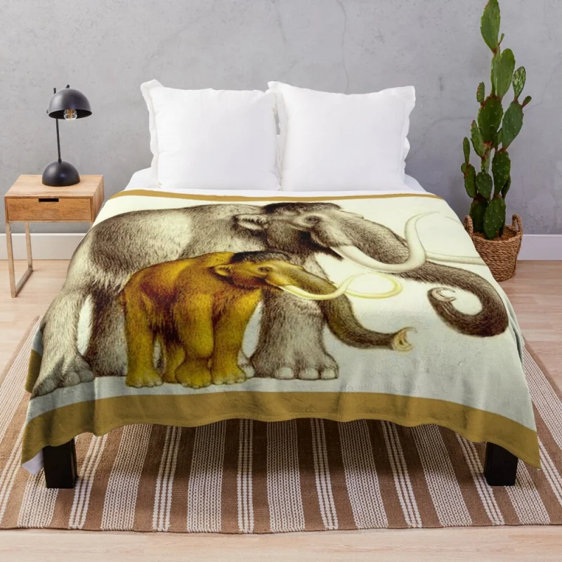 WOOLLY MAMMOTHS : Exti Elephant type Mammal Print Throw Blanket 5 sizes/200x180cm