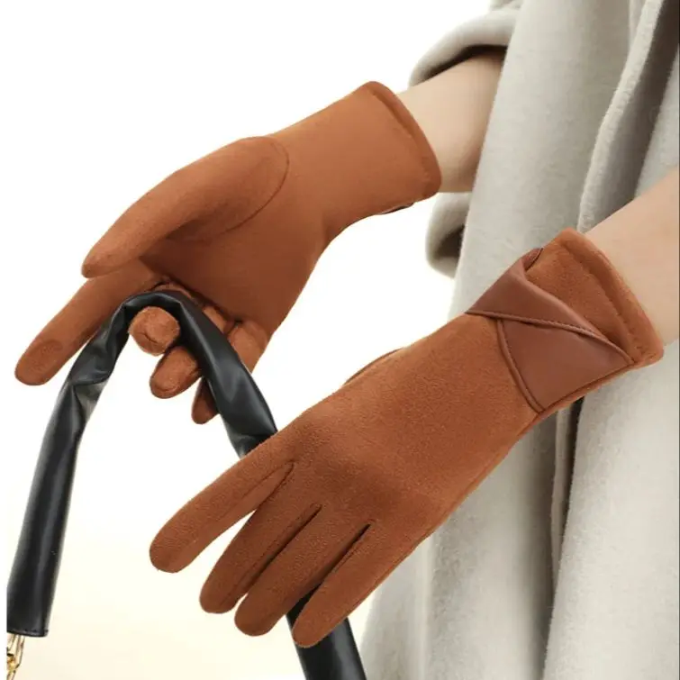 قفازات مخملية كورية دافئة مقاومة للرياح للسيدات، إكسسوارات شتوية عصرية تعمل باللمس للنزهات بأسلوب بسيط متعدد الاستخدامات #1