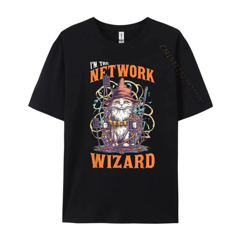 تي شيرت Network Wizard Network Admin Cat Computer Engineer مقاس كبير ملابس رجالية كبيرة الحجم مطبوعة