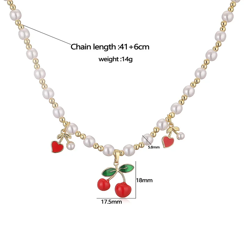 Red Cherry, Apple, Chili Pepper, Pearl Necklace, Female Niche, Creative Love, Five Pointed Star, Round Bead, Collarbone Chain