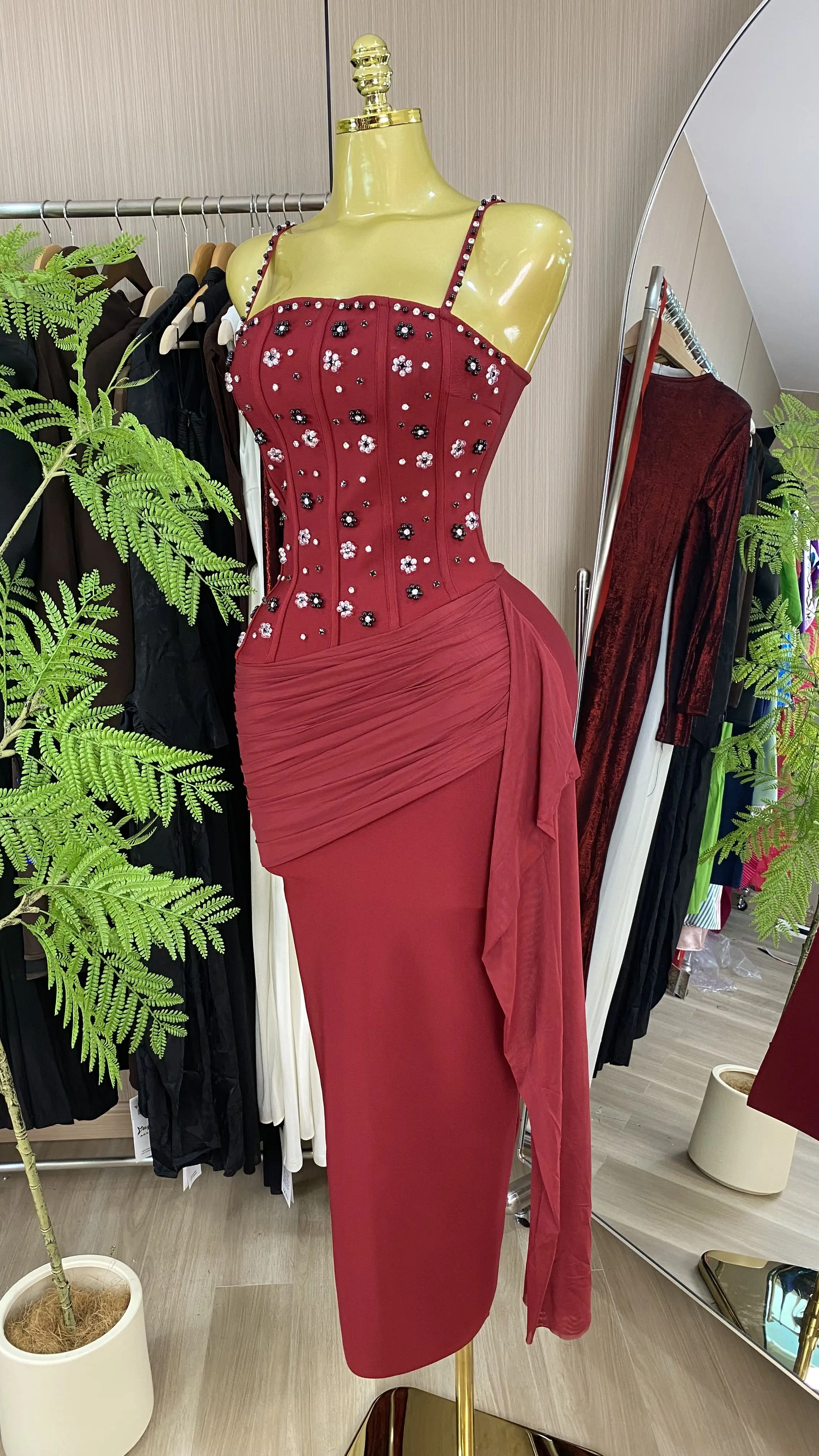 Fashionable and sexy backless rhinestone beaded halter top, fitted bandage long dress for women's evening gown-GZXX805