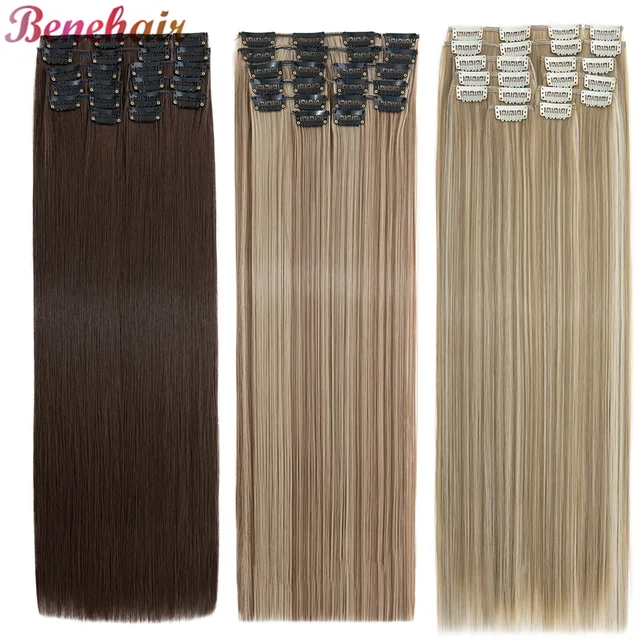 BENEHAIR 180g proste doczepiane włosy doczepiane 22 "12 szt. doczepiane włosy dla kobiet na całą głowę żaroodporna syntetyczna treska