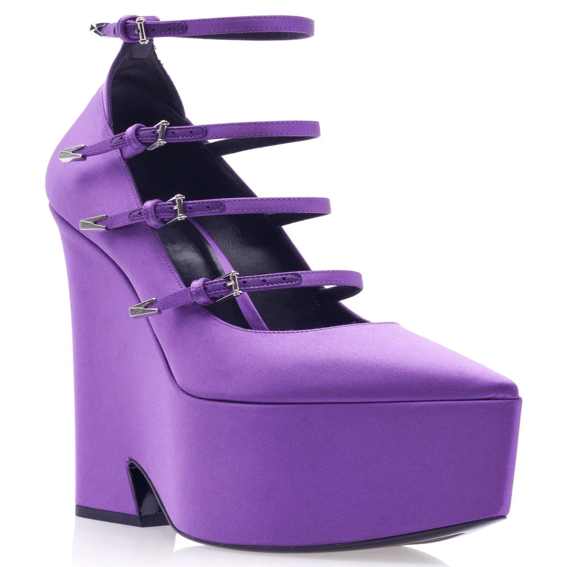 Spring and summer European and American new catwalk silk satin buckle strap platform platform high platform shoes