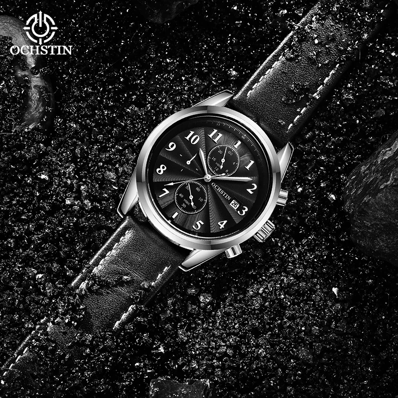 OCHSTIN Man Retro Tactical Aviator Men Quartz Watches Polished Anti-corrosion Alloy Housing Supple Textured Leather Band Clock