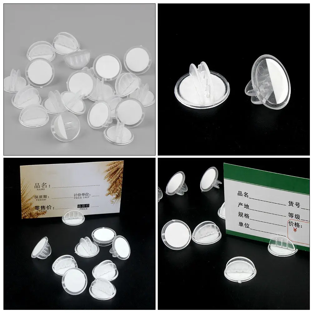 25Pcs Transparent Plastic Label Clips Adhesive Base Retail Sign Holders for Pricing Merchandise Label Display Organization