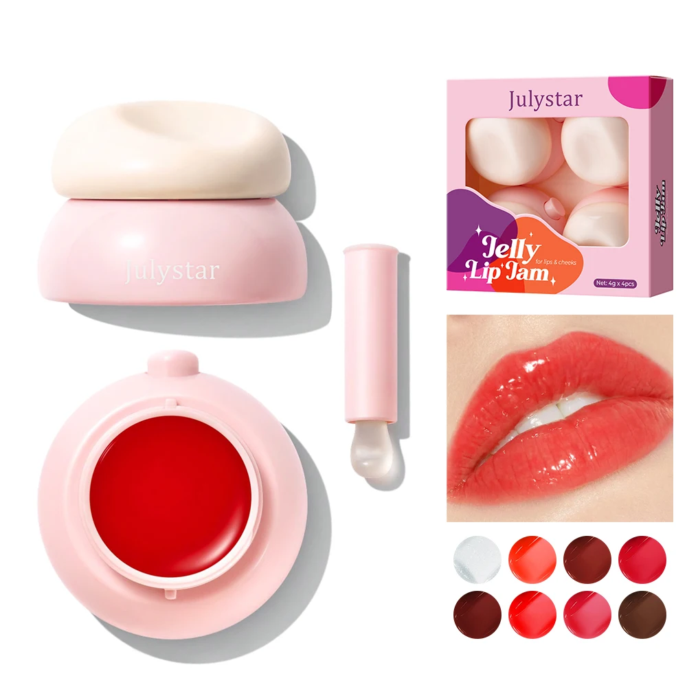 4 Piece Little Round Jar Multi-Color Jelly Lip Balm for Lips and Cheeks Vibrant Colors Moisturizing and Nourishing Lip Nectar
