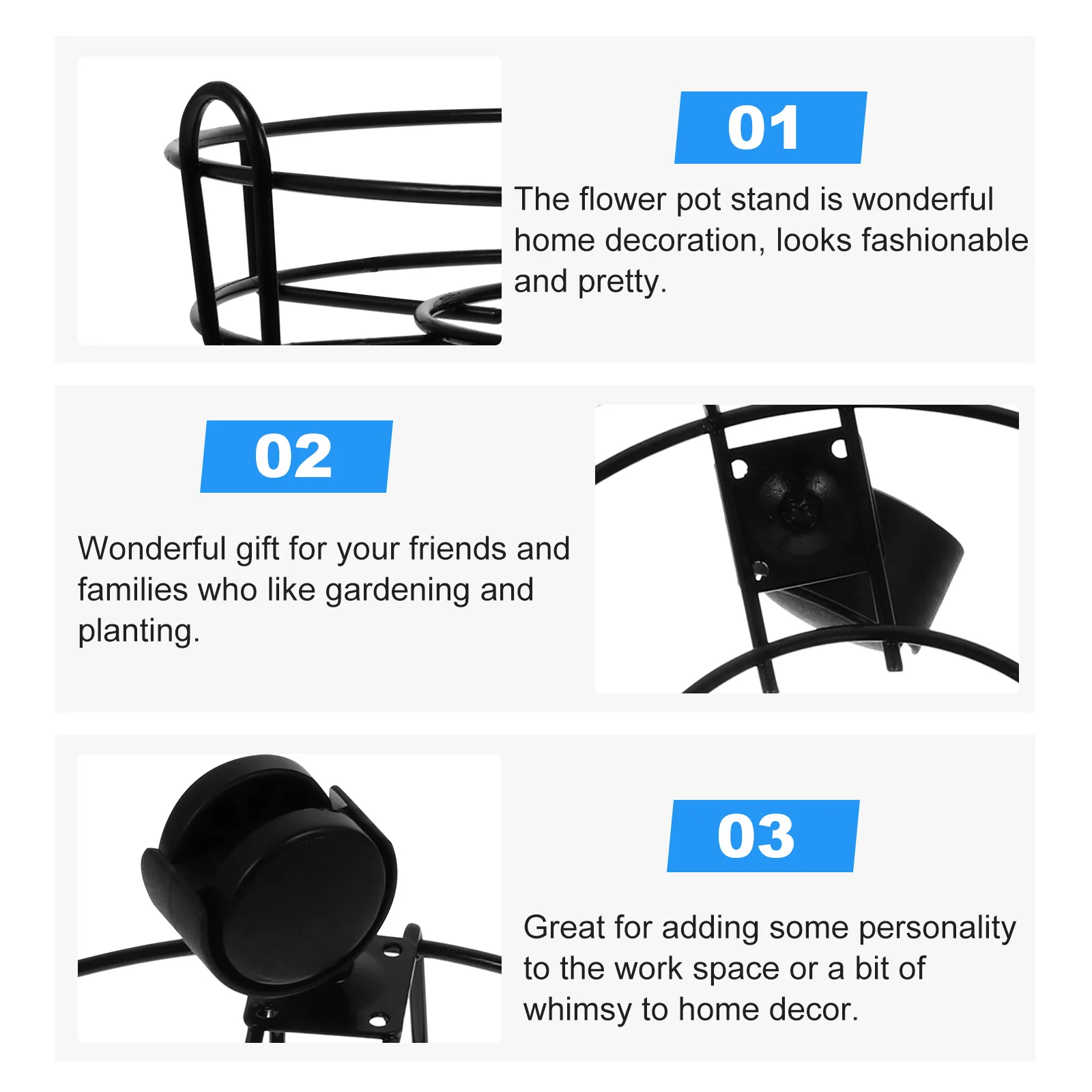 

Iron Flower Pot Stand Wrought Durable Movable Planter Base Flower Rack for Succulent Desktop Plants Planter Base